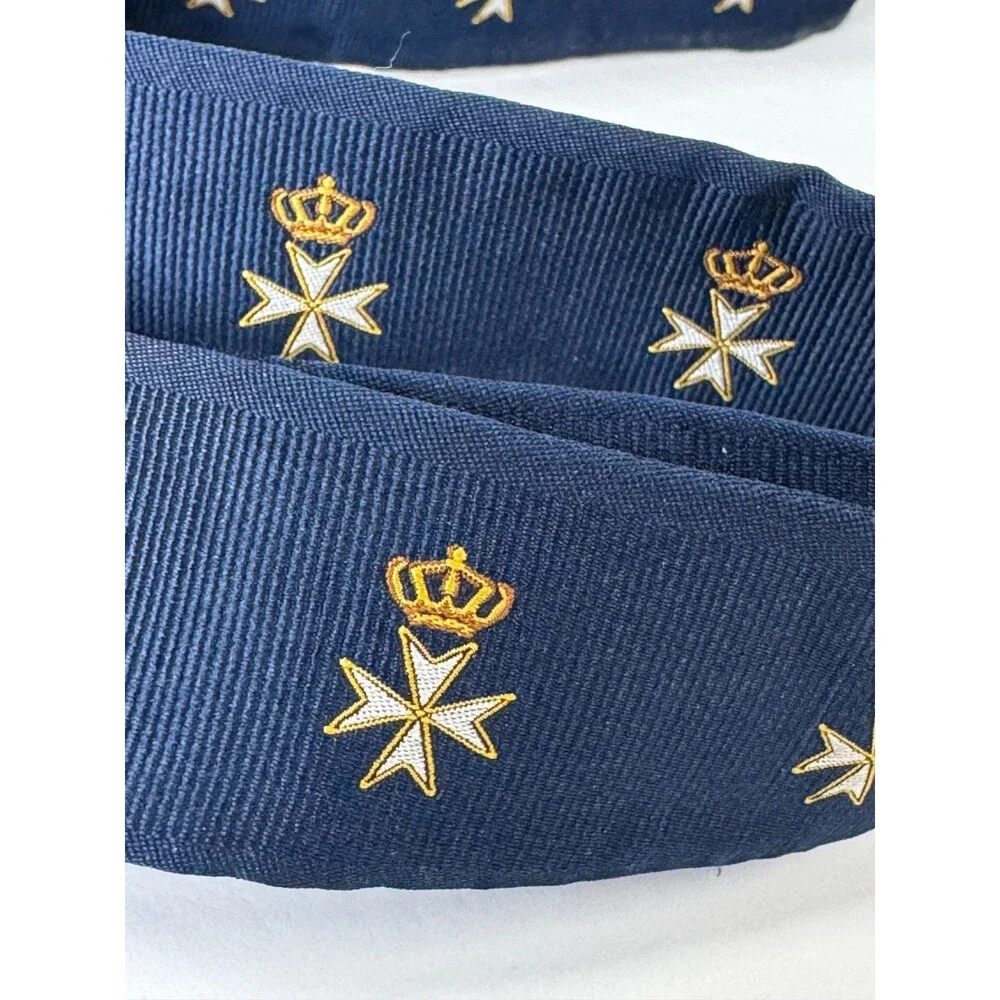 RODA Ribbon Belt Men Unisex Medium Navy Blue Maltese Cross D Ring Preppy Classic